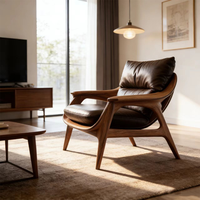 Fauteuil de loisir en bois massif, fauteuil lounge en cuir véritable, style design, salon, hôtel, balcon, canapé simple de luxe