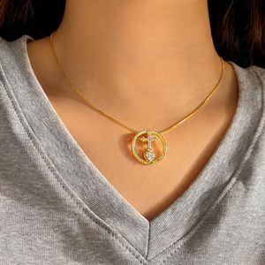 Personalized Laser Engraved <b>Cross</b> Necklace Brass 18K Gold Plated Round Hollow Heart CZ Religious Scripture Pendant for Women Bul - Product Image 4