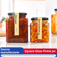 Bocal carré moderne en verre transparent pour cornichons, miel, sauce chili, confiture, pâte, emballage domestique, bouteille scellée sans BPA, anti-fuite