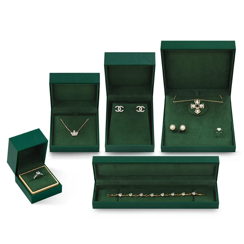Boîtes à bijoux en papier de luxe vert en gros emballage de bijoux en papier de couleur rouge pour bague collier similicuir boîtes à bijoux personnalisées