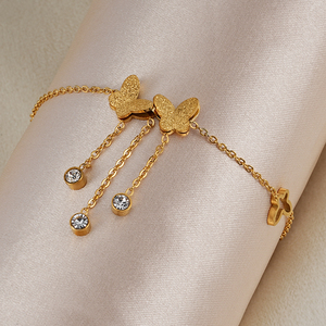 Tobilleras de Mariposa de Moda 2022 con Circonita Esmerilada, Chapadas en Oro de 18K, Pulseras de Tobillo de Acero Inoxidable para Mujer - Product Image 4