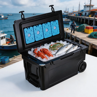 Glacière isotherme portable OEM en PE rotomoulé 55QT, moderne et réutilisable, avec roues, pour glace sèche, logo personnalisé, pour la pêche et le transport de denrées alimentaires