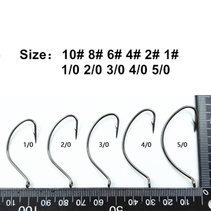 Haut à droite 9160 100 pièces/sac en acier à haute teneur en carbone Wacky ver hameçons de pêche large écart décalé Wacky Rig crochets - Product Image 3