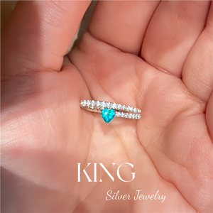 Heart-shaped Blue Pinky <b>Ring</b> S925 Sterling Silver Prong Setting For Women Daily Wear Jewelry - Product Image 3