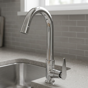 Robinet de cuisine flexible en alliage de zinc, finition chromée, col de cygne, pour eau froide, avec bec long et pivotant, pour évier utilitaire - Product Image 2