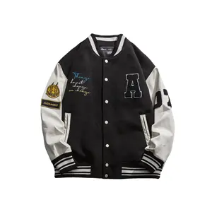 Factory In Stock Wool Chenille Patch Embroidery Baseball Letterman Jackets Men Vintage Blank Leather Sleeve Varsity Jacket