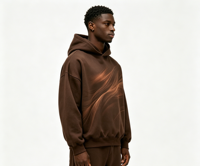 Sweat-shirt personnalisé Kornit Printing avec imprimé dégradé abstrait en forme de vague, couleur marron, style streetwear