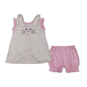 Conjunto de 2 Piezas de Ropa para Niña Pequeña con Bordado de Conejo de Pascua RTS, 95% Algodón, 5% Elastano, Ropa de Boutique, Ropa para Hermanas - Product Image 1