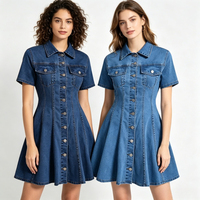 Robe en jean décontractée la plus vendue à manches courtes, amincissante à la taille
