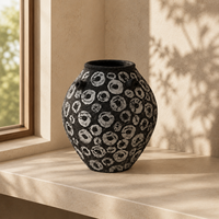 Vase à fleurs en céramique artistique, motif circulaire noir et blanc, vase en poterie vieillie pour la décoration de table console