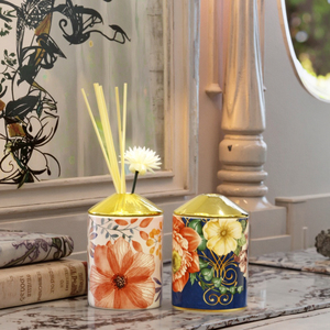 Elegante Juego de 2 Difusores de Aroma de Porcelana con Tapa Dorada y Diseño Floral, Recipientes de Cerámica para Aceites Esenciales, para el Hogar, Sala de Estar, Regalo - Product Image 1
