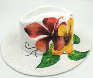 Бумага соломенная шляпа с цветочным рисунком птицы Замша ручной печати