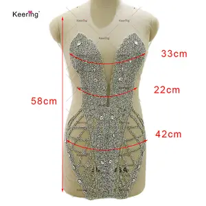 WDP-461 Keering Fashion Silver Patches Sewing Rhinestone Bodice Beaded Gown Applique Sewing For Evening Dress