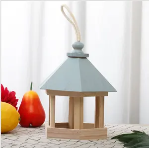 Natural Wood Color Hanging Bird Feeder House Wooden Aviary Feeder Decorations Yard Decor Outdoor Hanging Bird