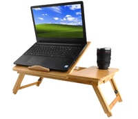 Mesa Plegable de Bambú Natural para Computadora Portátil, Tablet, Taza, para el Hogar, Estudio o Trabajo