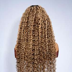 Listo para ir 100% Pelucas de cabello humano Rubio miel <span class=keywords><strong>Balayage</strong></span> <span class=keywords><strong>en</strong></span> marrón Pelucas de cabello humano rizado profundo Cierre Pre-Todo Peluca sin pegamento - Product Image 4