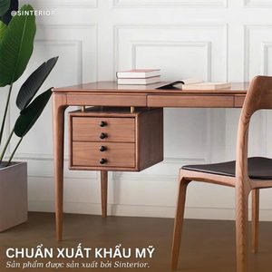 SINTERIOR HOME OFFICE <b>DESK</b> 140 CM SOLID RUBBERWOOD WALNUT ASH FINISH STORAGE <b>DRAWERS</b> METAL ACCENTS CLASSIC VINTAGE WOODEN WRITIN - Product Image 3