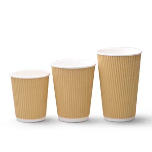 Custom Printed Food Grade Tea Cup Paper Manufacture Ripple Wall Hot Paper Cups With Lids 8oz 12 Oz