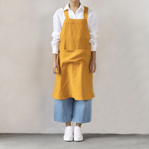 <span class=keywords><strong>Tablier</strong></span> de cuisine et de jardin en pur <span class=keywords><strong>lin</strong></span> jaune, style <span class=keywords><strong>japonais</strong></span>, grande taille, à dos croisé, avec poches, personnalisable en gros - Product Image 1