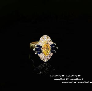 แหวนแซฟไฟร์มาดากัสการ์ชุบทอง18K ประดับพลอยพระราชวังออสเตรียแหวนมงกุฎเซ็ตวันครบรอบแต่งงานงานปาร์ตี้ทองแดง - Product Image 5