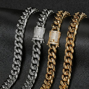 최고급 18K 금도금 스테인리스 스틸 체인 목걸이 12mm 쿠반 스테인리스 스틸 목걸이 - Product Image 1