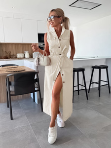 Combinaison élégante pour <span class=keywords><strong>femme</strong></span>, nouvelle mode, col à revers, ceinture, boutons, jupe longue personnalisée, combinaison en <span class=keywords><strong>jean</strong></span> pour <span class=keywords><strong>femme</strong></span>, robe en denim pour <span class=keywords><strong>femme</strong></span> - Product Image 3