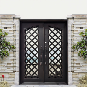 Porte a battente in ferro a doppio battente, cancello esterno in ferro battuto con doppie porte - Product Image 3