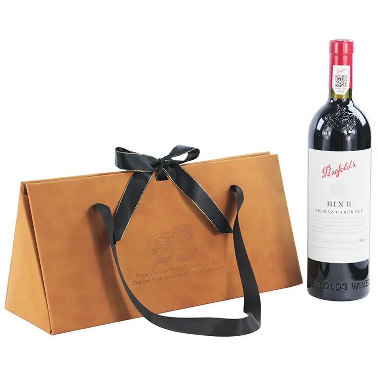 Kotak kemasan botol anggur sampanye tunggal dilapisi kulit lipat mewah kustom kotak hadiah portabel