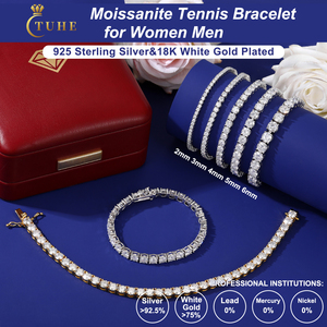 Envío Inmediato: Pulsera de Tenis de Moissanita de 2mm, 3mm, 4mm, 5mm, 6mm, Chapada en Oro de 18K, Hipoalergénica, Joyería Fina de Plata 925 <span class=keywords><strong>con</strong></span> Diamantes VVS - Product Image 3