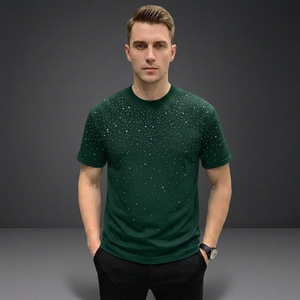 เสื้อยืดแขนสั้นสีขาวสำหรับผู้ชาย พิมพ์ลายตัวอักษรกลิตเตอร์ คอกลม ทรงโอเวอร์ไซส์ สวมใส่สบาย ผ้าเจอร์ซีย์เนื้อไหม ระบายอากาศดี สไตล์สตรีทแฟชั่น - Product Image 5