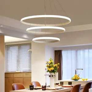 Lampu gantung bentuk bulat Modern, lampu gantung mewah bentuk bulat dengan liontin cincin lingkaran lampu makan