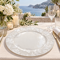 Assiettes de Présentation Modernes Bleues en PP 13 pouces, Texture Gaufrée Feuille d'Érable, Style Européen, Luxe, Réutilisables, en Plastique, pour la Décoration de Table de Fête