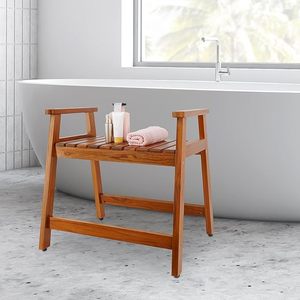 Chaise de douche en teck Ruoyi avec accoudoirs, siège de spa en bois anti-corrosion, tabouret de salle de bain, taille personnalisable - Product Image 1