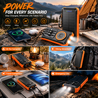 Banque d'alimentation solaire d'extérieur 20000mAh 22.5W, charge rapide, chargeur sans fil 15W, câbles intégrés, lumière LED, banque d'alimentation portable