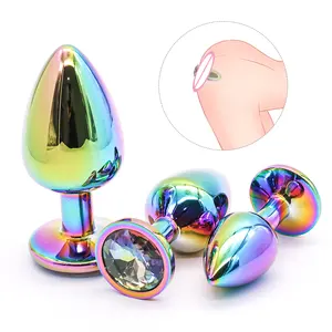 Plug anal de metal cristal dourado, S-HANDE 3 peças colorido brilhante conjunto anal de plug anal de metal cristal presente sexual brinquedos para homens e mulheres