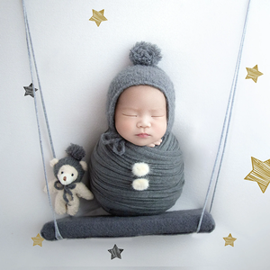 Angola bébé garçon photographie accessoires Animal chapeau jouet ensemble tricoté nouveau-né ours en peluche Bonnet tenue posant poupée Studio accessoire - Product Image 1