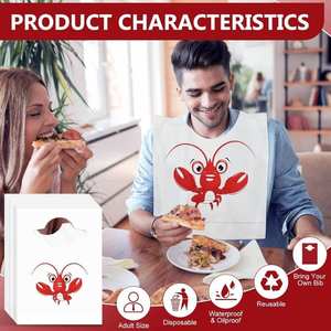 Baberos Desechables de Plástico Impresos Personalizados para Adultos, Delantal Impermeable para Restaurante con Diseño de Mariscos, Langosta y Cangrejo - Product Image 2