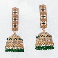 Boucles d'oreilles Jhumka en perles vertes plaquées or, bijoux de mariage indiens pour femmes