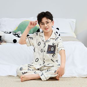 Boys Casual Spring Summer Short-Sleeved Pajamas Children's Thin Cartoon Pattern Home <strong>Clothing</strong> Suit for 5-12 Year Boys - Product Image 2