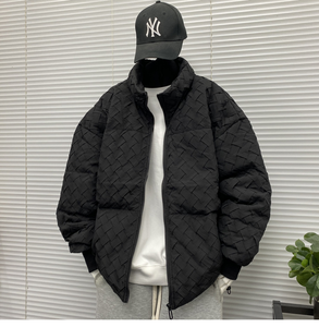 Giacca Puffer <span class=keywords><strong>Senza</strong></span> <span class=keywords><strong>Cappuccio</strong></span> con Bordi in Maglia per <span class=keywords><strong>Uomo</strong></span>, Cappotto Invernale Oversize Stile Bomber con Collo Alto per Adolescenti - Product Image 3