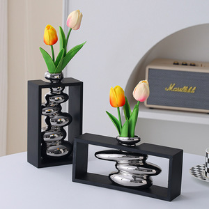 Vaso da tavolo in ceramica argento di lusso in stile moderno in stile Ins semplice Design creativo per il soggiorno tavolo da pranzo per fiori secchi - Product Image 2