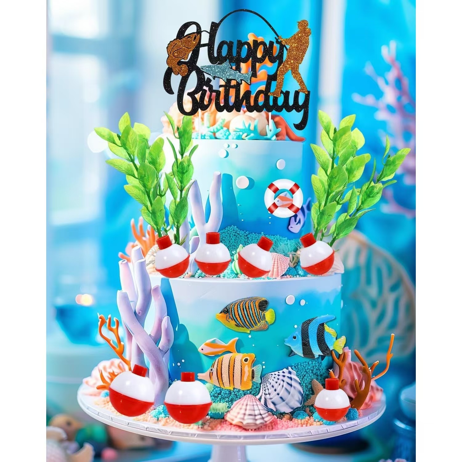 1 pz Topper per Torta a Tema Pescatore * Decorazione Perfetta per * della Pesca all'* Festa del Papà e Feste in