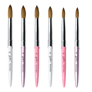 Pincel de <span class=keywords><strong>Uñas</strong></span> Acrílico 100% Kolinsky con Logotipo Personalizado, Mango de Metal <span class=keywords><strong>Rosa</strong></span> y Blanco, Pincel Redondo/Rizado para Esmalte de <span class=keywords><strong>Uñas</strong></span> Acrílico en Polvo - Product Image 1