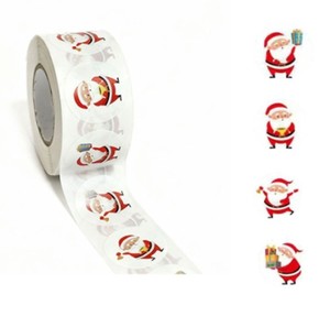 ODM/OEM สติ๊กเกอร์ตกแต่งซองของขวัญคริสต์มาสลายการ์ตูนซานตาคลอสแบบกำหนดเอง, สติ๊กเกอร์ปิดผนึกแบบวงกลม - Product Image 5