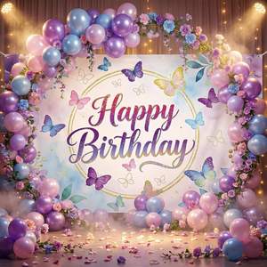 Décor de fond d'anniversaire papillon pour fille et femme, décorations papillon violettes joyeuses anniversaire, bannière d'anniversaire parfaite à l'<span class=keywords><strong>aquarelle</strong></span> florale - Product Image 5