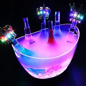 Cubo de hielo Led acrílico transparente para bebidas, bañera con mango de gran capacidad, cubos de vino para Bar Ktv