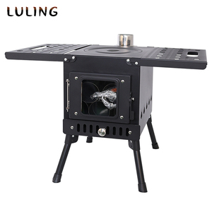 Poêle à <span class=keywords><strong>bois</strong></span> portable avec cheminée pour camping, poêle de tente à hauteur réglable, grandes pattes, porte en verre pour feu, pour faire bouillir de l'eau et cuisiner - Product Image 3