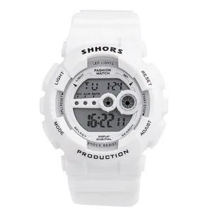SHHORS 810C นาฬิกาดิจิตอลโครโนกราฟ Led สำหรับผู้ชาย,นาฬิกาดิจิตอลสายสปอร์ตทำจากยาง