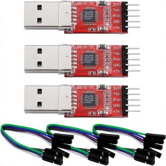 CP2102 USB Type-A TTL Serial Adapter USB 2.0 5-Pin UART Converter Module 3.3V/5V Output STC Compatible Jumper Wires