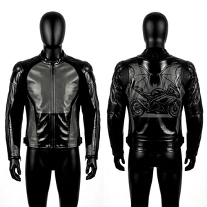 Black Leather Racing <b>Jacket</b> Inverted Motors Batwing Series Graphic Men Dark Aesthetic Moto Coat <b>Silver</b> Panel Biker Outerwear - Product Image 1